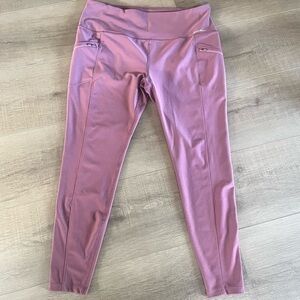 Eddie Bauer Women Pink Leggings XL Active Pants Zip Pockets High Rise Breathable